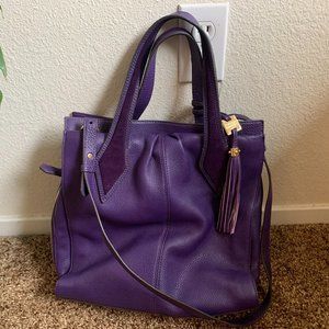 Aimee Kestenberg Purple Leather Hobo Bag Snap Closure w/ Gold Detail